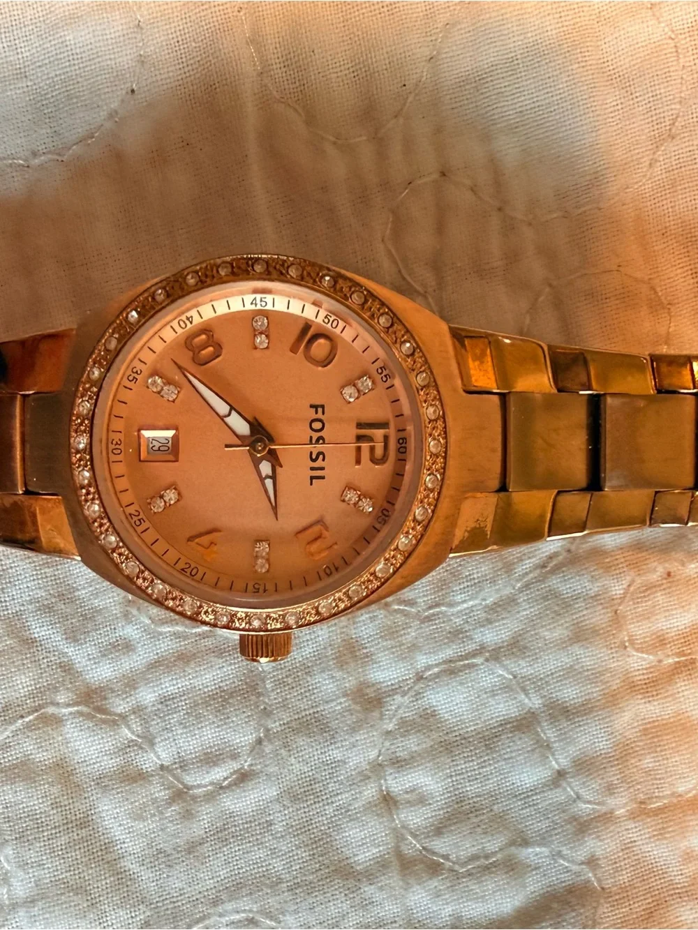 Fossil Rose Gold-Tone Crystal Accent Bracelet Watch